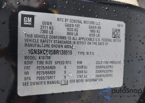 2011 Chevrolet Tahoe Ltz z USA, uszkodzony, nr VIN 1GNSKCE05BR138619